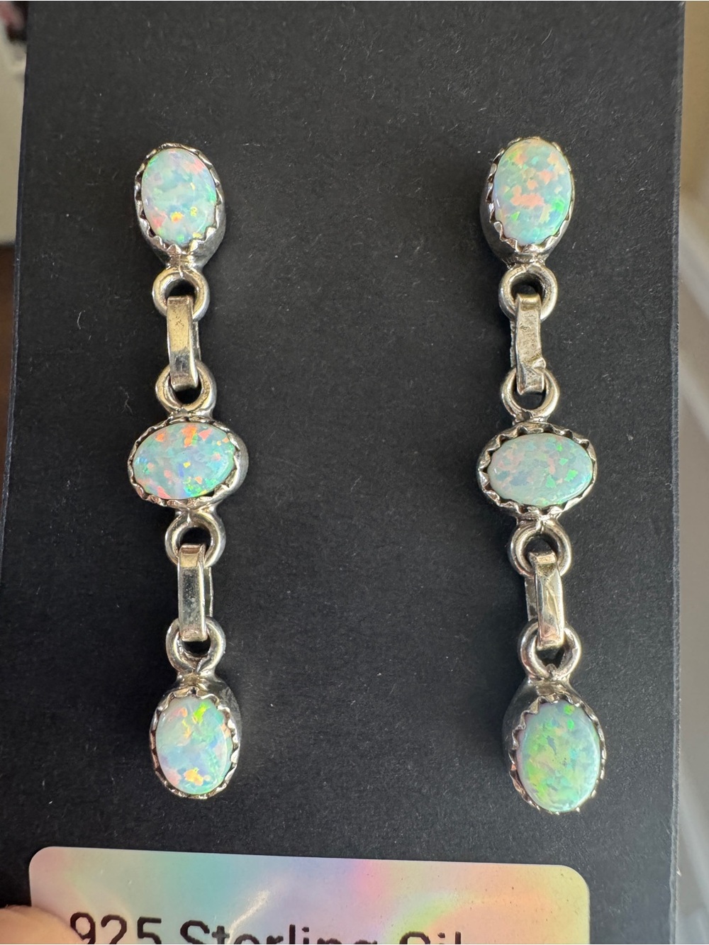 Sterling Silver Opal Drop Earrings